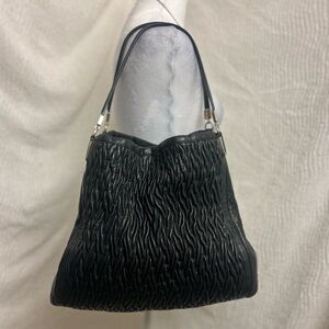 Coach Madison Phoebe Shoulder Bag Black Gathered Twist Leather Large Hobo Tote